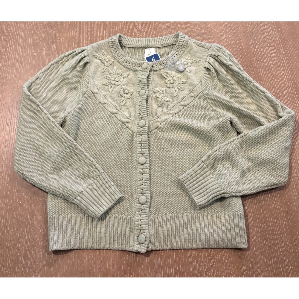 Joie Women's Large Green Embroidered Floral Cardigan Sweater Wool Blend New - Picture 1 of 7